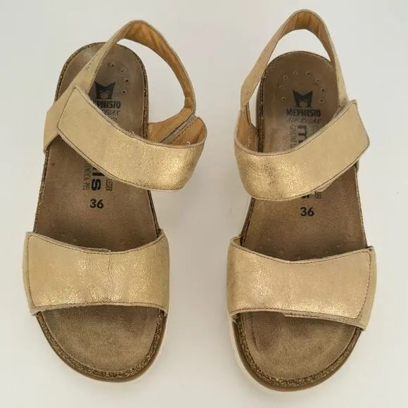 Mephisto Agave Metallic Mobils Nubuck Leather Hook &amp; Loop Sandals Sz 36 (6)