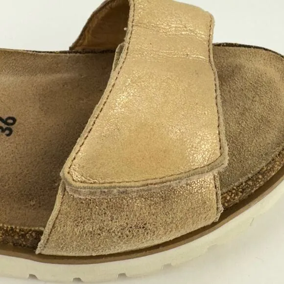 Mephisto Agave Metallic Mobils Nubuck Leather Hook &amp; Loop Sandals Sz 36 (6)