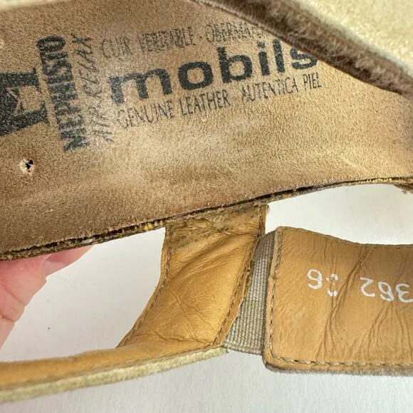 Mephisto Agave Metallic Mobils Nubuck Leather Hook &amp; Loop Sandals Sz 36 (6)