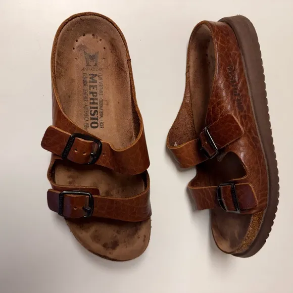 Mephisto Air-Relax Brown Leather Sandals with Buckles