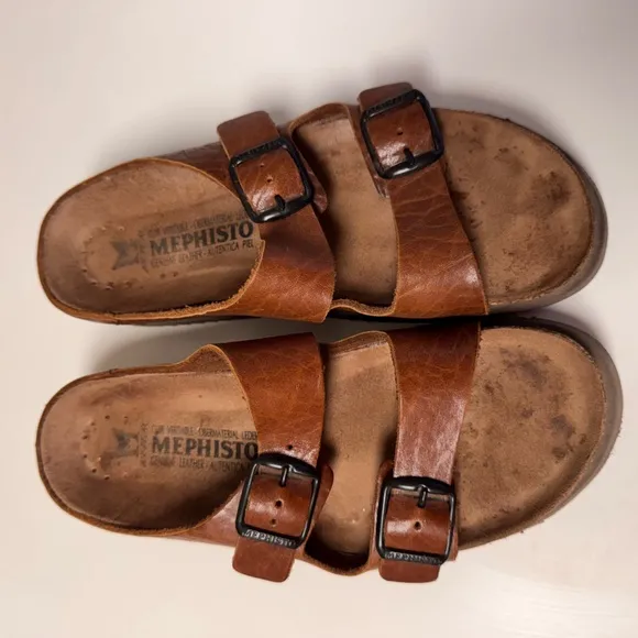 Mephisto Air-Relax Brown Leather Sandals with Buckles