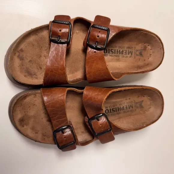 Mephisto Air-Relax Brown Leather Sandals with Buckles