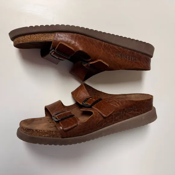 Mephisto Air-Relax Brown Leather Sandals with Buckles
