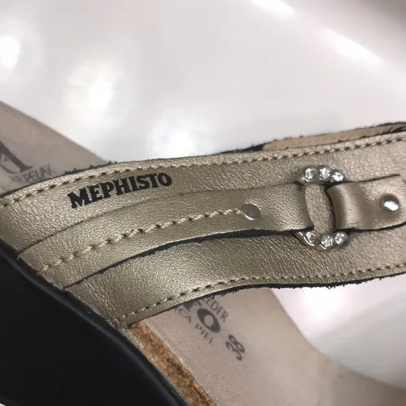 Mephisto Air-Relax Women’s Naiade Gold Metallic Rhinestone Straps Wedge Sandals