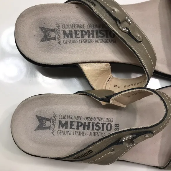 Mephisto Air-Relax Women’s Naiade Gold Metallic Rhinestone Straps Wedge Sandals