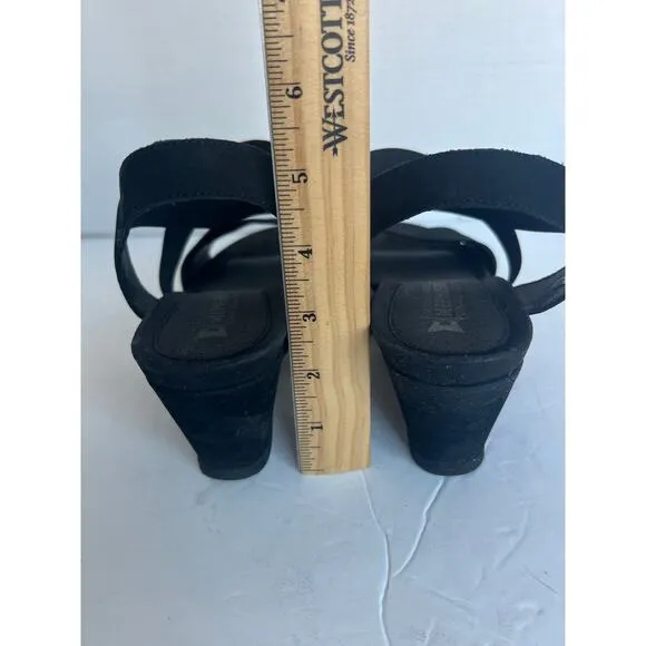 MEPHISTO GIULIANA SOFT AIR TECHNOLOGY BLACK NUBUCK COMFORT WEDGE SANDAL SZ 9