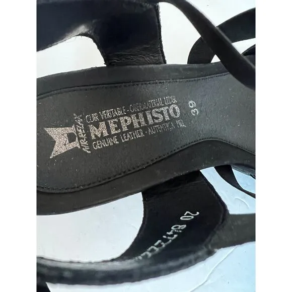 MEPHISTO GIULIANA SOFT AIR TECHNOLOGY BLACK NUBUCK COMFORT WEDGE SANDAL SZ 9