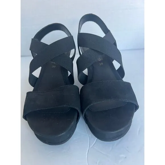 MEPHISTO GIULIANA SOFT AIR TECHNOLOGY BLACK NUBUCK COMFORT WEDGE SANDAL SZ 9