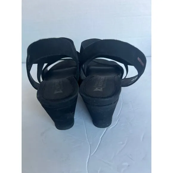 MEPHISTO GIULIANA SOFT AIR TECHNOLOGY BLACK NUBUCK COMFORT WEDGE SANDAL SZ 9