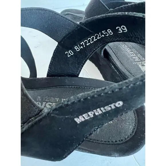 MEPHISTO GIULIANA SOFT AIR TECHNOLOGY BLACK NUBUCK COMFORT WEDGE SANDAL SZ 9