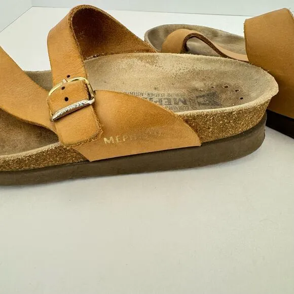Mephisto Helen Classics Tan Leather Cork Midsole Buckle Slip On Sandals Sz 36