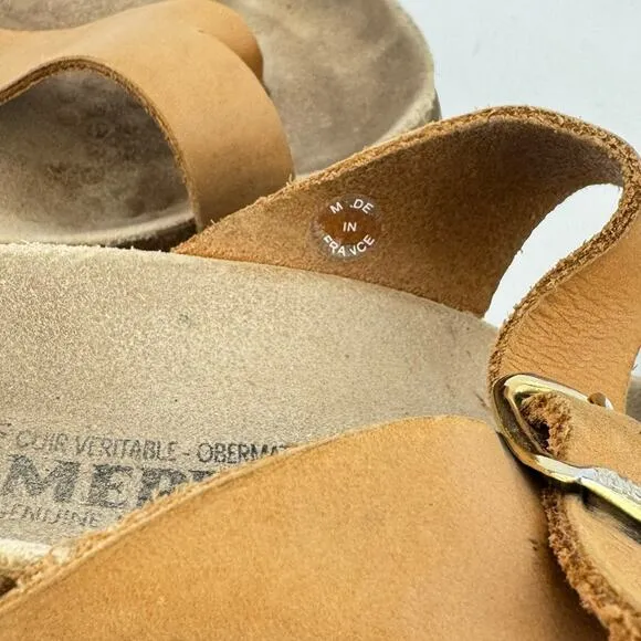 Mephisto Helen Classics Tan Leather Cork Midsole Buckle Slip On Sandals Sz 36