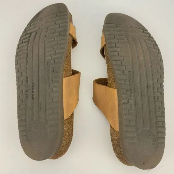 Mephisto Helen Classics Tan Leather Cork Midsole Buckle Slip On Sandals Sz 36