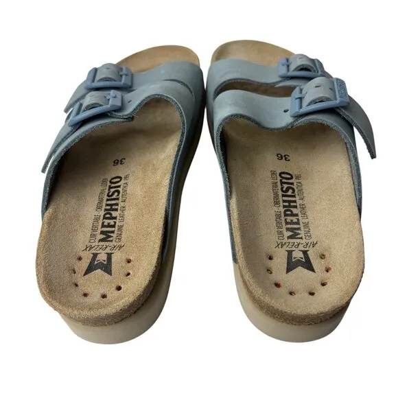 Mephisto Hester Womens Slide On Leather Sandals Size 36 US 6 Sky Blue