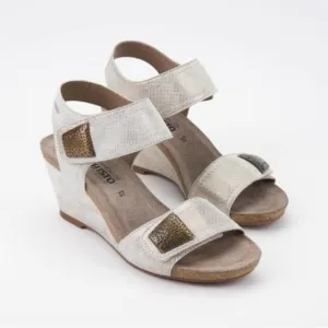 Mephisto Jackie Wedge Sandals Metallic Taupe Gold Size 39