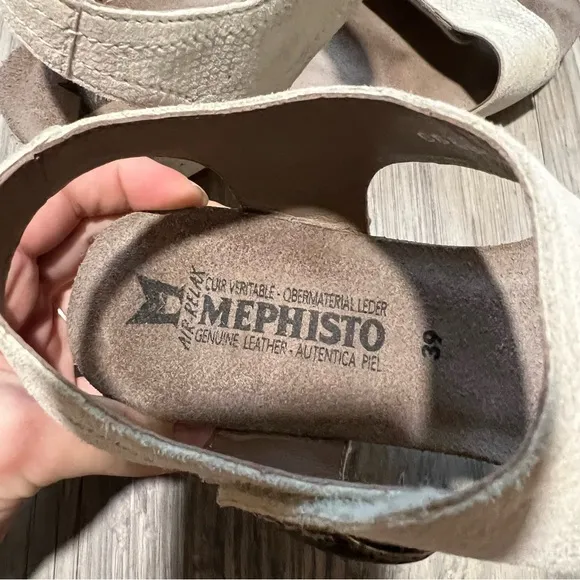 Mephisto Jackie Wedge Sandals Metallic Taupe Gold Size 39