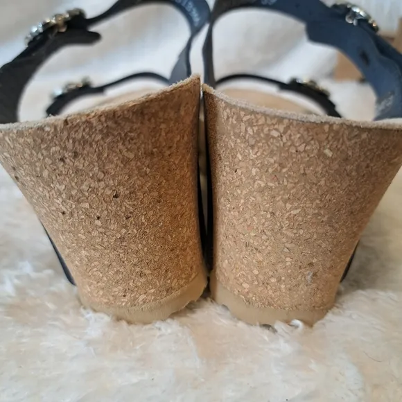 Mephisto Lidia Sandals Black Patent Rhinestone Buckle Platform Wedge Size 8 NWT