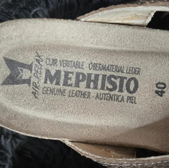 Mephisto | Metallic Leather Slide Sandals Sz 40