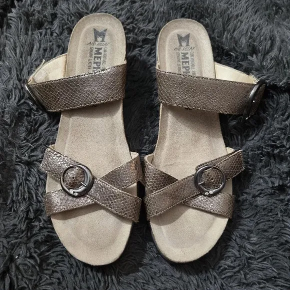 Mephisto | Metallic Leather Slide Sandals Sz 40