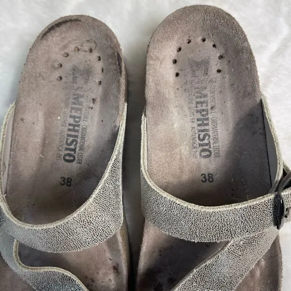 Mephisto metallic silver leather thong sandals with adjustable strap size EUR38