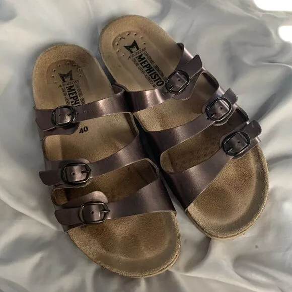 Mephisto Nolene Bronze Metallic Three Strap Sandals