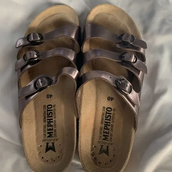 Mephisto Nolene Bronze Metallic Three Strap Sandals