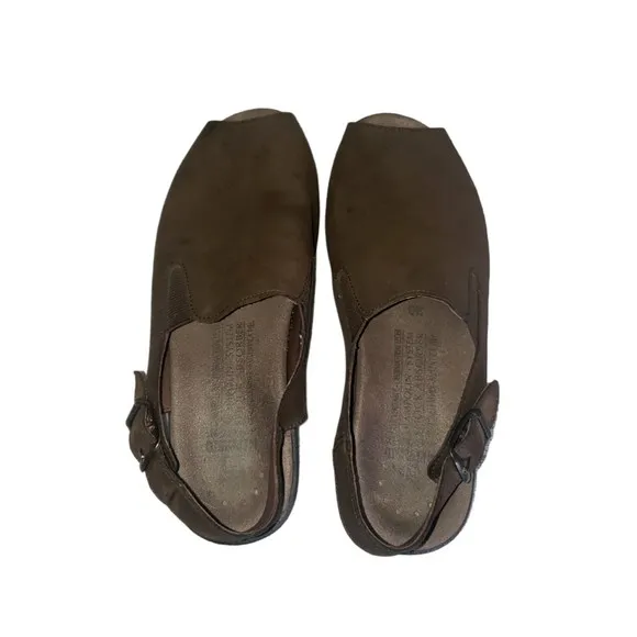 Mephisto Nonny Women’s Size 6 Brown Leather Slingback Peep Toe Wedge Sandals
