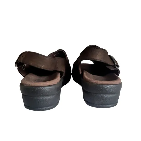 Mephisto Nonny Women’s Size 6 Brown Leather Slingback Peep Toe Wedge Sandals