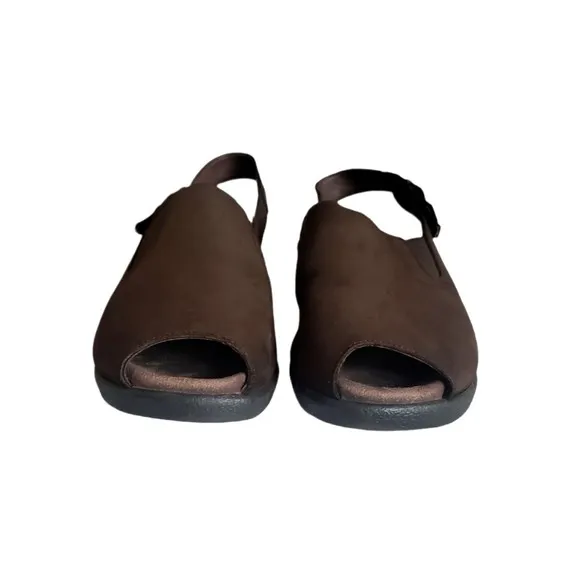 Mephisto Nonny Women’s Size 6 Brown Leather Slingback Peep Toe Wedge Sandals