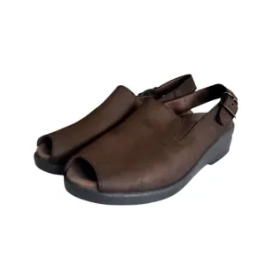Mephisto Nonny Women’s Size 6 Brown Leather Slingback Peep Toe Wedge Sandals