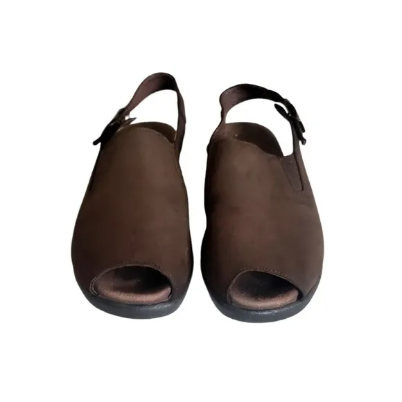 Mephisto Nonny Women’s Size 6 Brown Leather Slingback Peep Toe Wedge Sandals