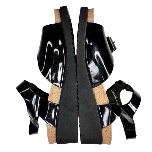 Mephisto Wedge Sandals Black Patent Leather Buckle Straps SZ 37