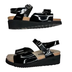 Mephisto Wedge Sandals Black Patent Leather Buckle Straps SZ 37