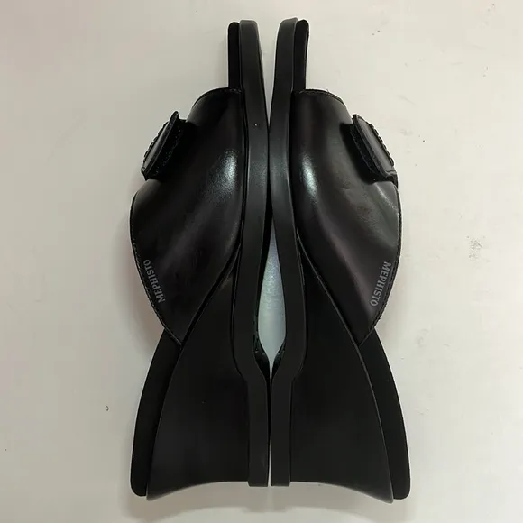 Mephisto’s  Black Leather Wedge Heel Slide Sandals Woman Size 8