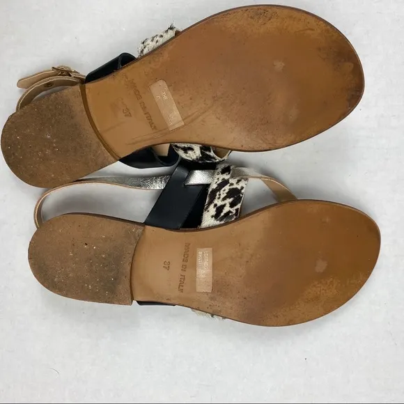 Mercanti Fiorentini leather fur strap thong sandal
