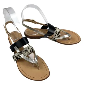Mercanti Fiorentini leather fur strap thong sandal