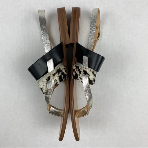Mercanti Fiorentini leather fur strap thong sandal