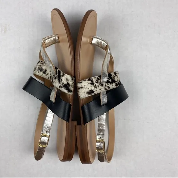 Mercanti Fiorentini leather fur strap thong sandal