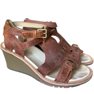 Merrell Women's Sirah Prairie Brown‎ Leather Wedge Sandals US Size 6