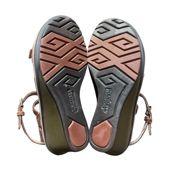 Merrell Women's Sirah Prairie Brown‎ Leather Wedge Sandals US Size 6