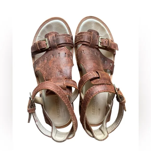 Merrell Women's Sirah Prairie Brown‎ Leather Wedge Sandals US Size 6