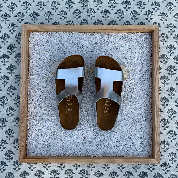 Metallic silver Papillio by Birkenstock contemporary style sandals