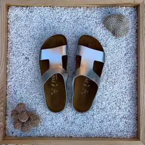 Metallic silver Papillio by Birkenstock contemporary style sandals