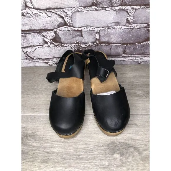 MIA Greta Black Leather Ankle Strap Wooden Heel Sandals Women’s Sz 38EU/7.5M US