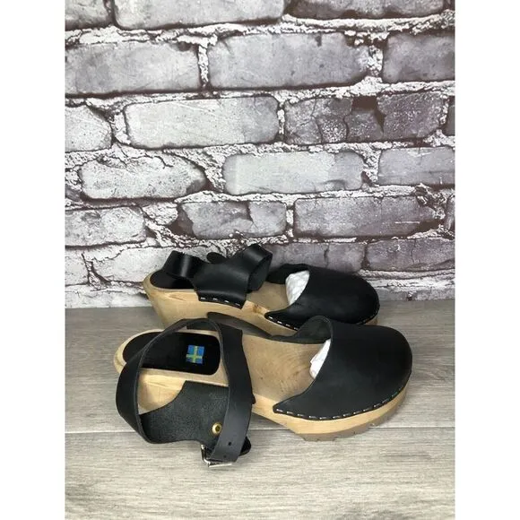 MIA Greta Black Leather Ankle Strap Wooden Heel Sandals Women’s Sz 38EU/7.5M US