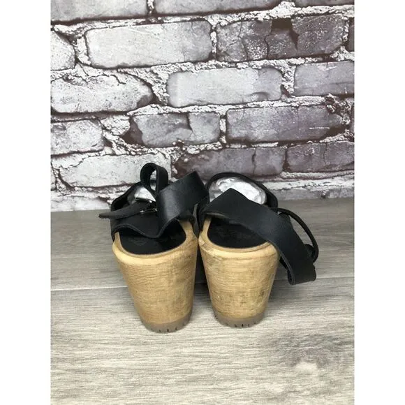 MIA Greta Black Leather Ankle Strap Wooden Heel Sandals Women’s Sz 38EU/7.5M US