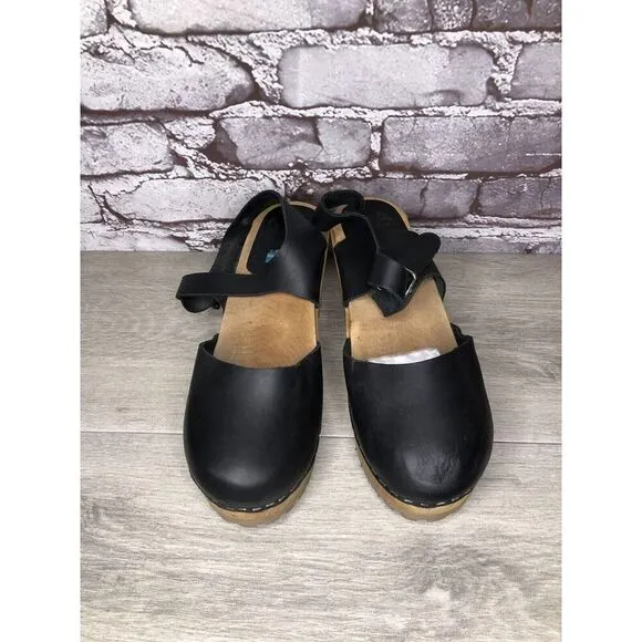 MIA Greta Black Leather Ankle Strap Wooden Heel Sandals Women’s Sz 38EU/7.5M US