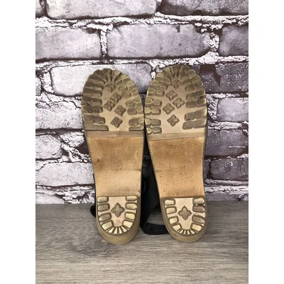 MIA Greta Black Leather Ankle Strap Wooden Heel Sandals Women’s Sz 38EU/7.5M US