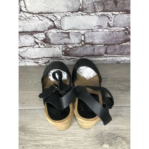 MIA Greta Black Leather Ankle Strap Wooden Heel Sandals Women’s Sz 38EU/7.5M US