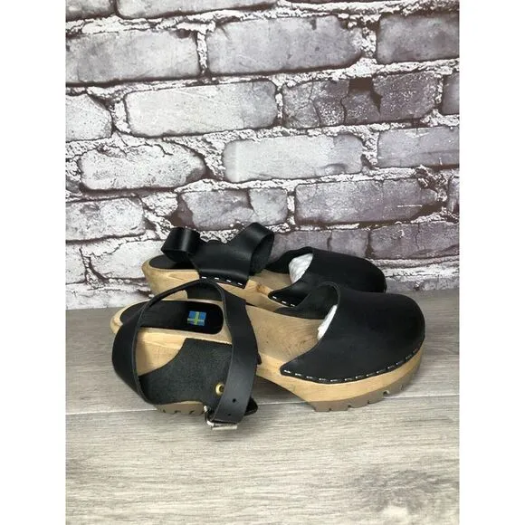MIA Greta Black Leather Ankle Strap Wooden Heel Sandals Women’s Sz 38EU/7.5M US